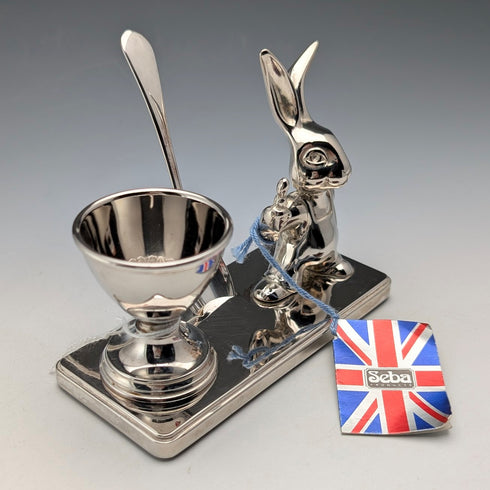 英国ヴィンテージ シルバープレート製 うさぎ土台 エッグスタンドセット 箱入り Seba